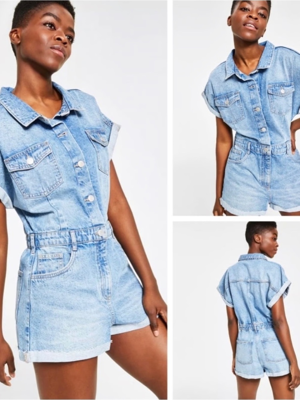 Cotton On Light Blue Denim Short Sleeve Romper